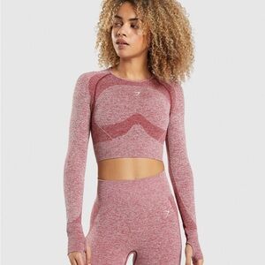 Gymshark Women's Burgundy Long Sleeve Workout Top and Leggings Set